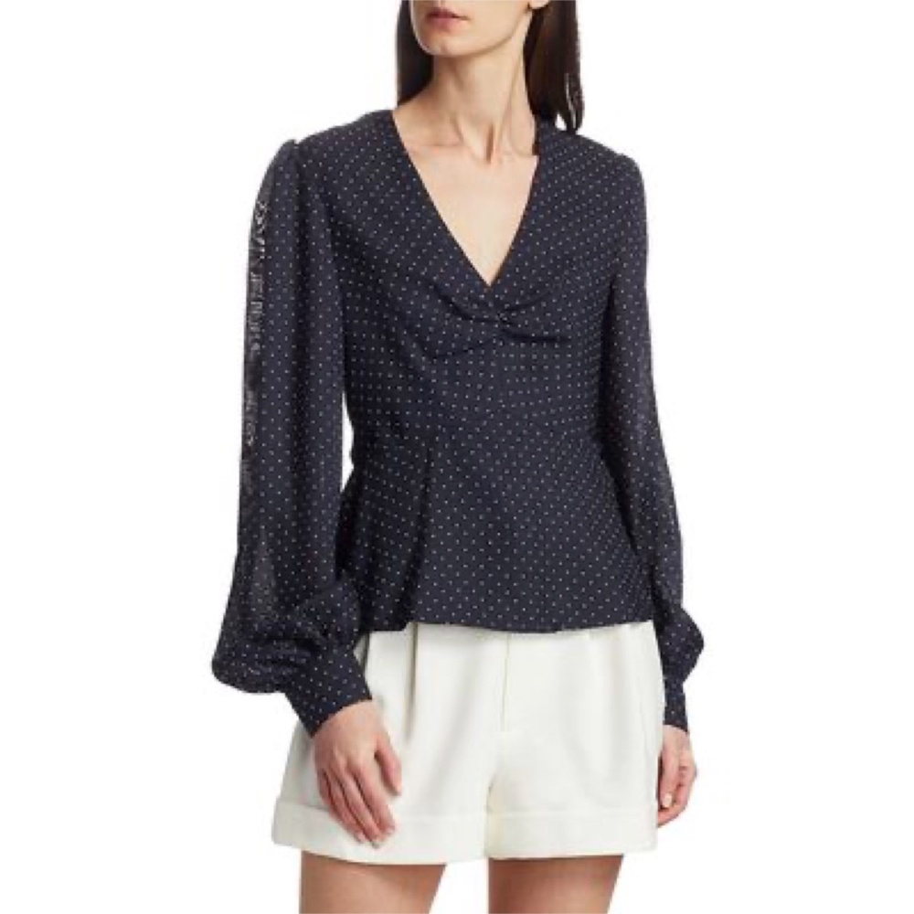 ALEXIS Polka Dot Print V-Neck Blouse